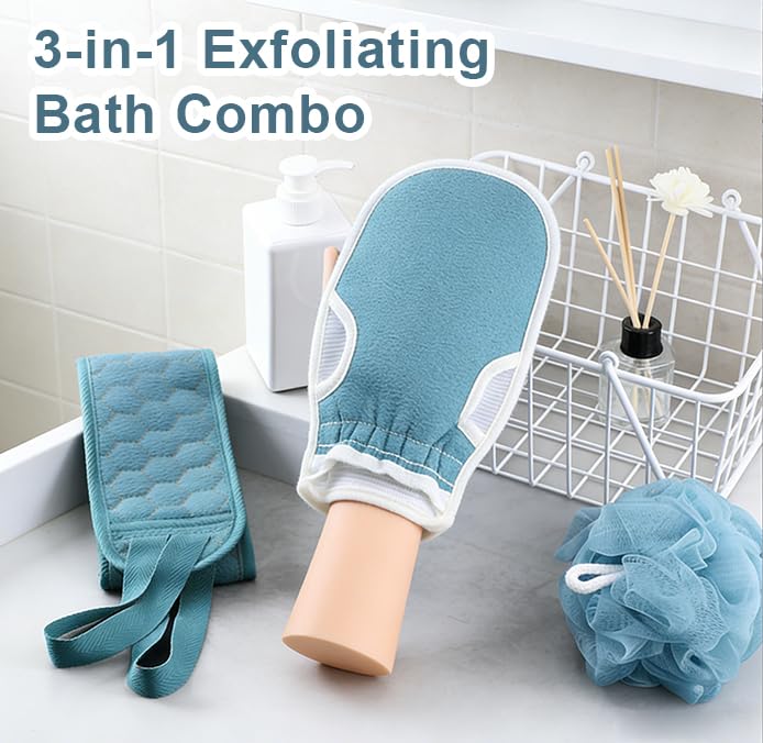 3Pcs Exfoliating Body Scrubber Set Back Scrubber Bath Glove and Shower Bath Sponge Loofah for Shower Bath Exfoliating Body Scrubber for Men and Women - color: Yellow