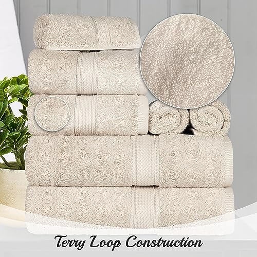 BLUENILEMILLS BNM Madeline Egyptian Cotton Heavyweight Towels, Ideal for Shower, Spa, Hotel, 800 GSM, Face/Washcloths, Hand Towels, Bath Towels, Highly-Absorbent, Luxury, 9 Piece Towel Set, Cream - color: Cream, size: 9-Piece Towel Set