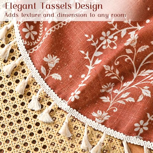 Yinhua Boho Tie Up Curtains for Windows Vintage Linen Valance Light Filtering Floral Valance Rod Pocket Rustic Adjustable Tassel Window Valances for Bathroom, 42" W X 45" L, Terracotta - color: Terracotta, size: 42"W x 45"L (Pack of 1)