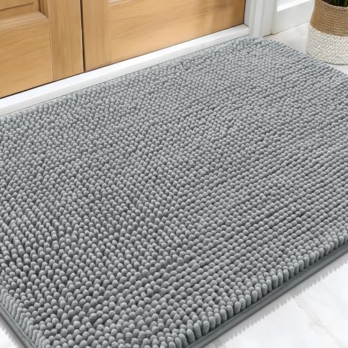 OLANLY Dog Door Mat for Muddy Paws 30x20, Absorbs Moisture and Dirt, Absorbent Non-Slip Washable Doormat, Quick Dry Chenille Mud Mat for Dogs, Entry Indoor Entryway Carpet for Inside Floor, Grey - color: Grey, size: 30" X 20"