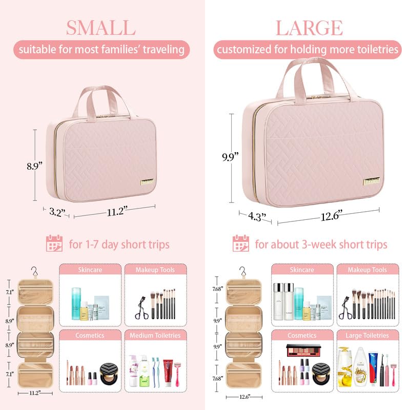 HOTOR Travel Toiletry Bag - Hanging Toiletry Bag for Women & Men, Makeup Bag/Big Comparment, Waterproof for Travel Accessories, Travel Essentials, Large, Pale Pink - color: Pale Pink, size: Large