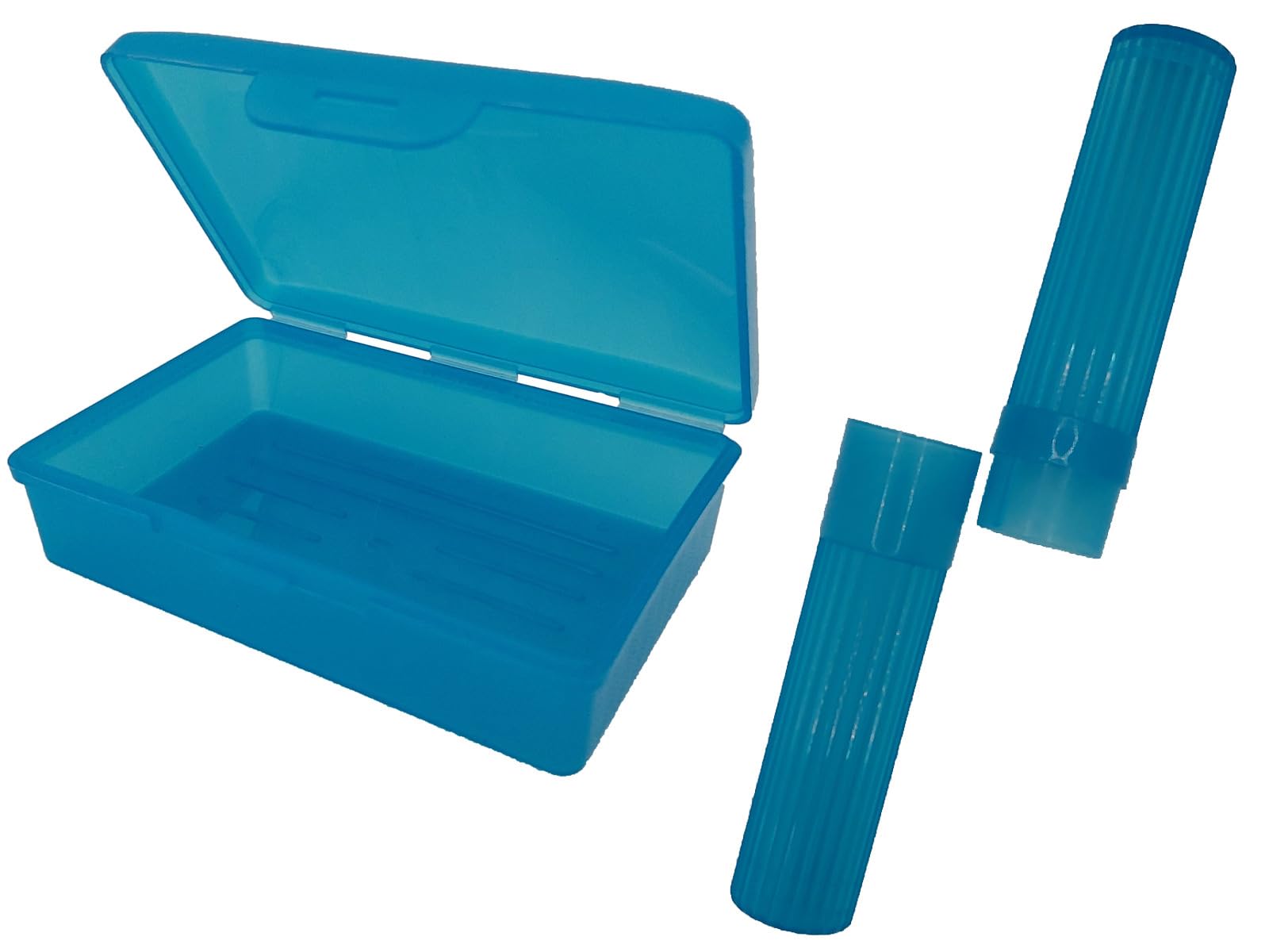 American Comb Blue Toothbrush Covers & Soap Box Set - Matching Colors - Tooth Brush Cover Cap, Soap Dish Travel, Soap Dish Holder Travel - Plastic Portable Set with Cover - color: Blue