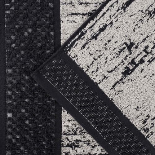 Superior Cotton Bathroom Towel Set, Plush Absorbent, 9 Piece, Black Ivory | Soft Quick Dry, Bathroom Essentials, Jacquard & Solid Pattern Assorted Towels, 4 Bath, 4 Hand, 4 Face Towel, Lodie Collection - color: Black-ivory, size: 9 Piece Towel Set (Jacqua