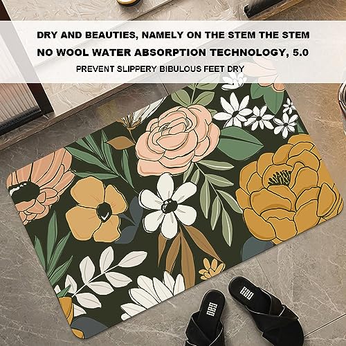 Bath Mat Rug,Vintage Large Floral Non Slip Quick Dry Super Absorbent Thin Bathroom Rugs Fit Under Door-Easy to Clean Bathroom Floor Mats-Shower Rug for Shower Sink Bathtub(16" x 24"in) - color: Vintage Large Floral, size: 1'4" X 2'(rectangular)