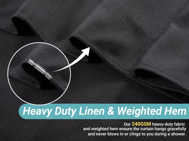 Black Linen Shower Curtain 78 Inches Long, Heavy Duty Cloth Bath Curtain Set with 12 Plastic Hooks Simple Hotel Spa Quality Luxury Shower Curtain for Bathroom, Water Repellent, 72Wx78L - color: Black, size: 72"W x 78"L (Pack of 1)
