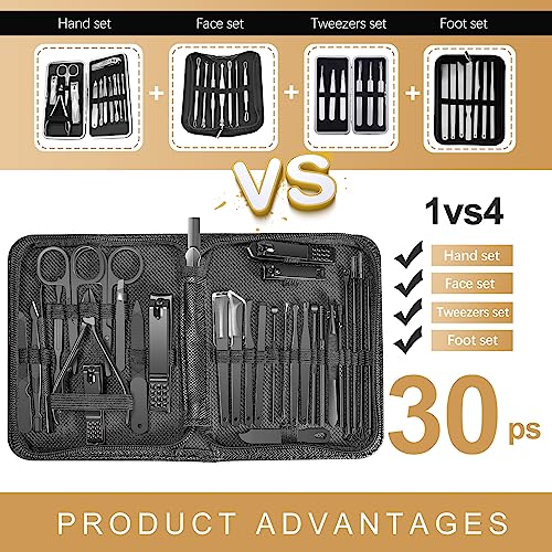Manicure Set 30 in 1 Nail Clipper Set,RedFlow Nail Clippers,Fingernail & Toenail Clippers,Manicure Tools,Pedicure Tools,Suitable for Travel Manicure Kit (A-Black) - color: A-black