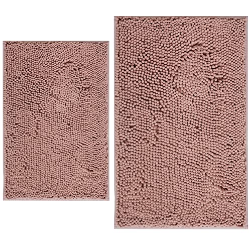 BOANKODU Bathroom Rugs Sets 2 Piece, Extra Soft Chenille Bath Mat Absorbent Bathroom Rug, Bathroom Mat with Sturdy PVC Non-Slip Bottom, Machine Washable Bath Rugs (32x20 Inch + 24x16 Inch, Deep Pink) - color: Deep Pink, size: 16" x 24" + 20" x 32" (Rectan