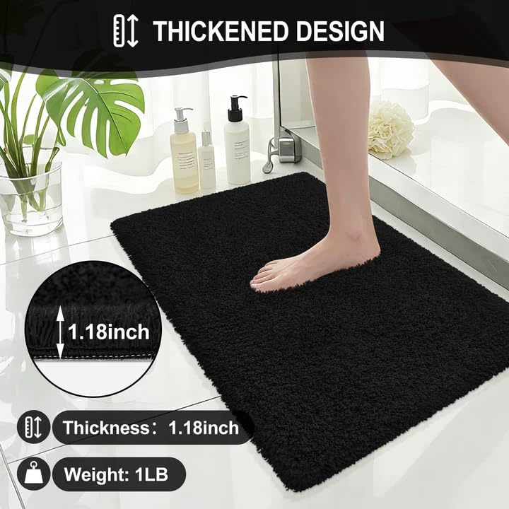 Bathroom Rugs 30"x20", Extra Soft Absorbent Plush Bath Mat Rubber Backing Quick Dry, Machine Washable Bath Mats for Bathroom Tub, Floor, Shower, Bedroom, Black - color: Black, size: 30" x 20"