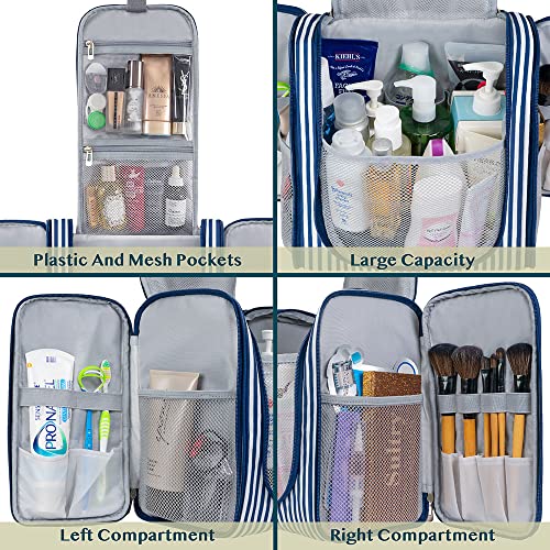 PAVILIA Extra Large Toiletry Bag Travel Bag for Women Men, Hanging Cosmetic Organizer, Water Resistant Makeup Bag for Accessories Toiletries, Travel Essentials Kit (Stripe Navy) - color: Stripe Navy, size: Extra Large (12x6x12.5)