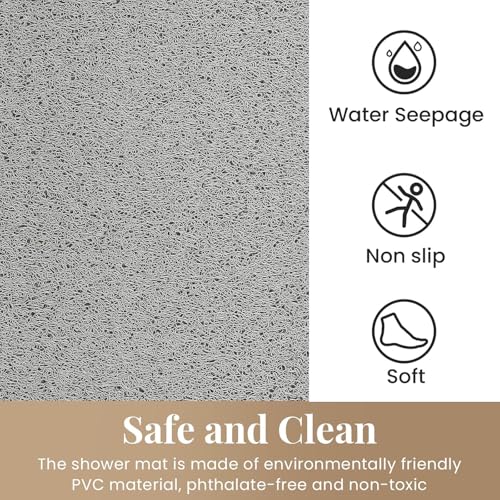 Shower Mat Bathtub Mat Non-Slip,47x16 inch, Soft Tub Mat with Drain,PVC Loofah Bath Mat (Phthalate Free) for Tub and Bathroom,Quick Drying,Grey - color: Grey, size: 47" x 16" (Rectangular)