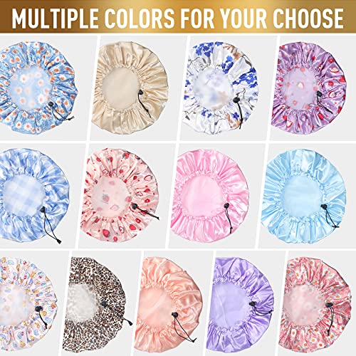 Shower Cap, Adjustable Shower Caps for Women, Extra Large Upgrade Double Waterproof Layers Hair Cap, Bath Caps Shower Hat Women Girls Adult Hair Protection Suitable for All Lengths and Thickness - color: Pink Strawberry, size: X-Large