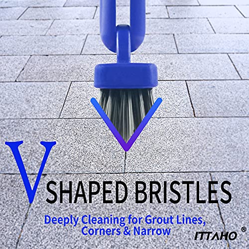 2 Pack Grout Brush with Long Handle, 56.5'' Swivel Grout Cleaning Brush,V-Shape Grout Scrub Brush, Extendable Handle Grout Cleaner Brush for Tile Floors，Bathroom,Baseboard,Shower,Corner - color: Blue