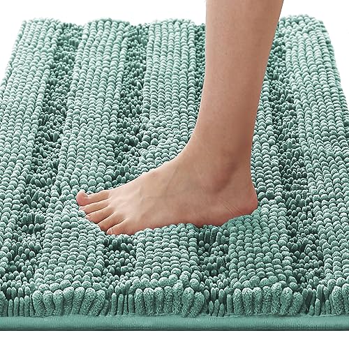 H.VERSAILTEX Bath Rugs for Bathroom Non Slip Bath Mats Extra Thick Chenille Striped Rug 20" x 32" Absorbent Non Skid Fluffy Soft Shaggy Washable Plush Mat for Indoor, Bath Room, Tub - Eggshell Blue - color: Eggshell Blue, size: 20" x 32"