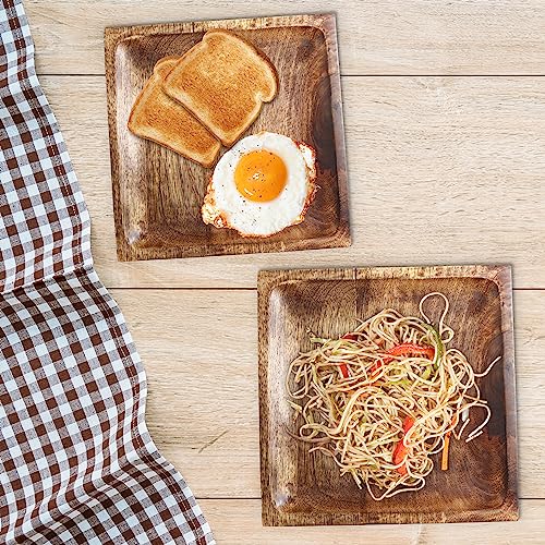 Wooden Plates for Food, Square Wooden Dinner Plates, Wood Plates Set of 4, Serving Plate, Mango Wood Plates Coffee Tea Snack Dessert Serving Tray Fruit Platters, Wood Charger Plates, 8" With 11" - color: Square Plates - Set of 4 - 8" with 11"