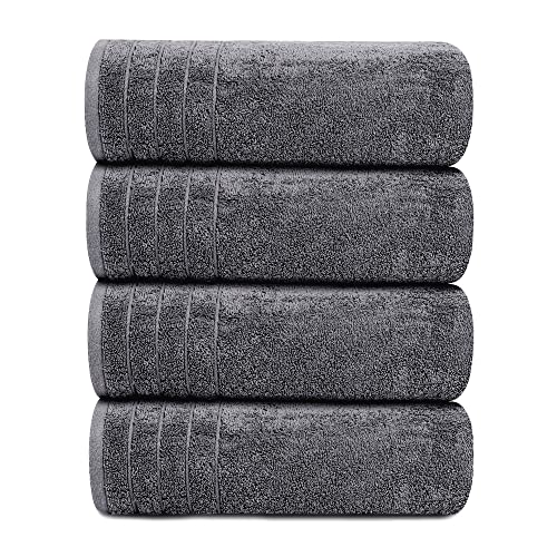 Tens Towels Pack of 4 Extra Large Bath Towels 30 x 60 Inches, 100% Cotton, Larger & Lighter Weight, Quicker to Dry, Super Soft and Absorbent, Perfect for Bathroom, Dark Grey - color: Dark Grey
