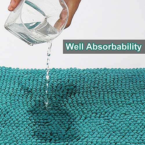 Urvoix 3 Pieces Bathroom Rugs Set, Non-Slip Chenille Bath Rug, Ultra Soft and Super Absorbent Bath Mat for Bathroom, Toilet and Tub (Teal Green) - color: Teal Green