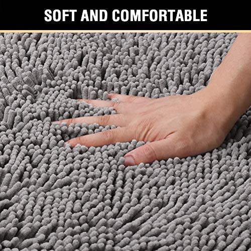 H.VERSAILTEX Original Luxury Chenille Bathroom Rug Mat (32" x 20"/20" x 20"), Extra Soft & Absorbent Shaggy Rugs, Machine Wash/Dry, Perfect Plush Carpet Mats for Tub (Curved Set, Gray) - color: Grey, size: 20" x 32" Plus 20" x 20"