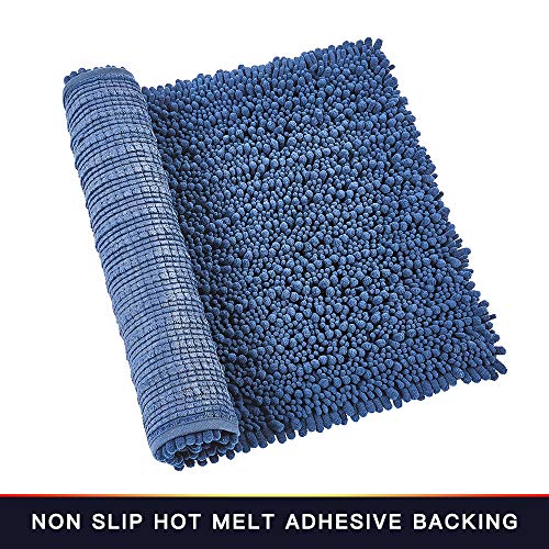 Walensee Bathroom Rug Non Slip Bath Mat (32x20 Dark Blue) Water Absorbent Super Soft Shaggy Chenille Machine Washable Dry Extra Thick Perfect Absorbant Best Large Plush Carpet for Shower Floor - color: Dark Blue, size: 1'8" x 2'8" (Rectangular)