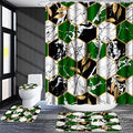 Poedist Shower Curtain Set with Rugs,Bathroom Accessory Set, Including Non-Slip Rugs,Toilet Lid Cover and Bath Mat, Waterproof Shower Curtain with 12 Hooks,Green and White Honeycomb Marble - color: Green White