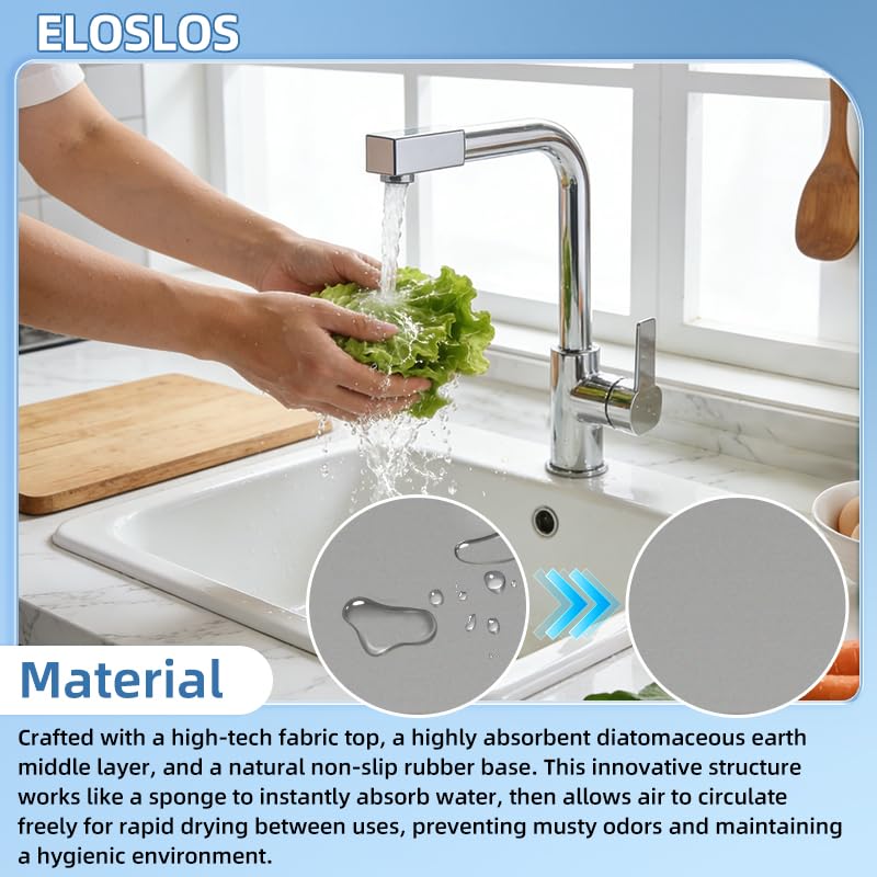 30"L x 5.5"W Customizable Sink Faucet Mat for Kitchen Sink 2 Holes & 3 Holes, DIY Cut for Oval/Rectangle/Square Faucets, Extra Long Quick-Drying Absorbent Splash Guard Counter Protector, Gray - style: 1 Pcs Gray