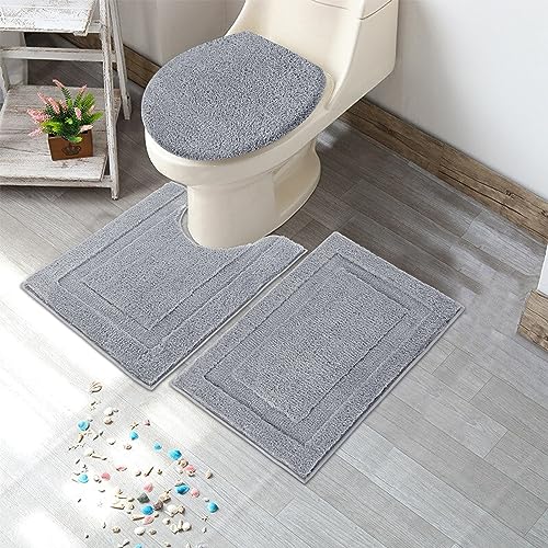 SHACOS Microfiber Bathroom Rugs Set of 3 Pieces | Small Bath Mats 16"x24" with Toilet Lid Cover U Shaped Toilet Rug Fluffy Plush Non Slip Washable Carpet(Light Grey) - color: Light Grey, size: 16"x24"+U-Shape 20"x24"+Lid Cover 19"x21"