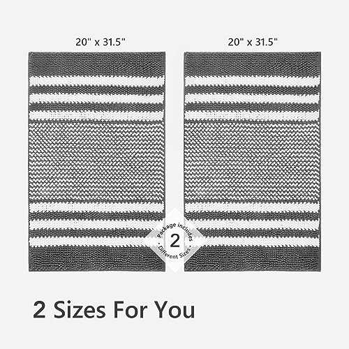 Tindbea Bathroom Rugs Set 2 Piece, Extra Soft and Absorbent Fluffy Striped Chenille Bath Mat Rug Set, Non Slip Bathroom Floor Mat, Machine Washable (20" x 32" Plus 20" x 32", Dark Gray) - color: Dark Gray, size: 20" x 32" Plus 20" x 32"