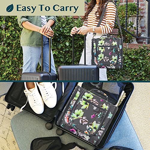 PAVILIA Extra Large Toiletry Bag Travel Bag for Women Men, Hanging Cosmetic Organizer, Water Resistant Makeup Bag for Accessories Toiletries, Travel Essentials Kit (Floral Grey) - color: Floral Grey, size: Extra Large (12x6x12.5)