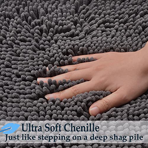 Bathroom Rugs Sets 4 Piece, Extra Soft Absorbent Chenille Bath Rugs, Non Slip Rubber Backing Machine Washable Quick Dry Bath Mats for Bathroom Floor, Tub, Shower, Home Decor Accessories, Deep Grey - color: Dark Gray