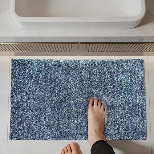 VOOVA & MOVAS Non-Slip Bathroom Rug，Ultra Soft & Quick Dry Bath Mat， Machine Washable Microfiber Shaggy Bath Rug， Plush Water Absorbent Shower Mat for Floor and Sink， 24x17 Inches，Dark Denim - color: Dark Denim, size: 24"x17"