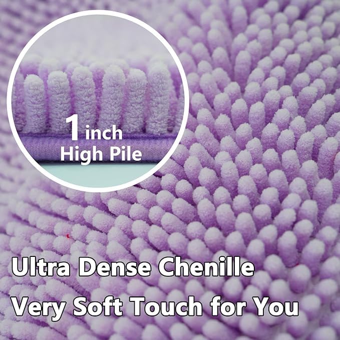 U-Shaped Toilet Rug, Chenille Contour Bathroom Mat, Non-Slip PVC Backing, Machine Washable, 24x20, Lavender - color: Lavender, size: 1'8" x 2' (20"x 24"U)