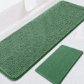 BOANKODU Bathroom RugsSets 2 Piece，59X24+16X24Inch，Absorbent Non-Slip Very Soft Chenille Mat,Machine Washable（Dark Green） - color: Dark Green, size: 59" x 24" + 16" x 24" (Rectangular)