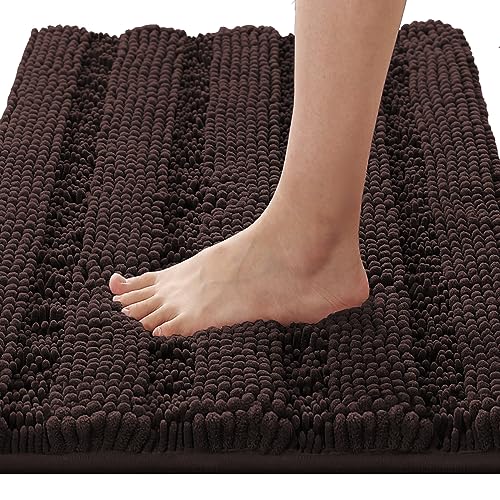H.VERSAILTEX Bath Rugs for Bathroom Non Slip Bath Mats Extra Thick Chenille Striped Rug 20" x 32" Absorbent Non Skid Fluffy Soft Shaggy Washable Plush Mat for Indoor, Bath Room, Tub - Chocolate - color: Chocolate, size: 20" x 32"