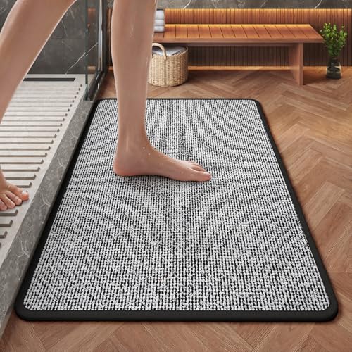 Non Slip Bathroom Rugs Washable, Rubber Backing Bath Mat, Absorbent Quick Dry Floor Mats for Bathroom, Outside Shower and Sink, Thin Bath Rugs Fits Under Door, 16"x24", Black - color: Black, size: 16"x24"