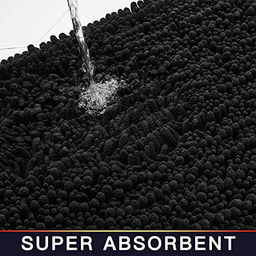 Walensee Bathroom Contour Rug Non Slip Toilet U Shaped Bath Mat (20x24, Black) Water Absorbent Super Soft Shaggy Chenille Machine Washable Dry Extra Thick Perfect Absorbant Best Plush Carpet - color: Black, size: 20"x24" Contour Rug