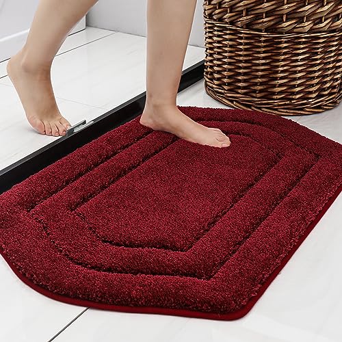 COSY HOMEER Extra Thick Bath Linen Sets Rugs for Bathroom - Anti-Slip Bath Mats Soft Plush Yarn Shaggy 100% Strong Polyester Living Room Bedroom Water Absorbent(Red,24x36 - Inches) - color: Red, size: 2' x 3' (Oval)