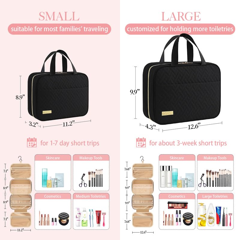 HOTOR Travel Toiletry Bag - Hanging Toiletry Bag for Women & Men, Makeup Bag/Big Comparment, Waterproof for Travel Accessories, Travel Essentials, Large, Black - color: Black, size: Large