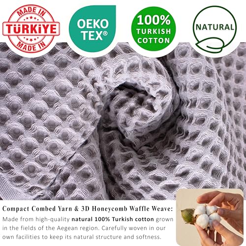 PÜSKÜL Natural 100% Turkish Cotton Waffle Bath Towels Set of 2-Piece | 32x63 inch Extra Large Absorbent Quick-Dry Lightweight Spa Towel | Luxury Sauna Accessories (Gray, Bath Towels - Pack of 2) - color: Gray