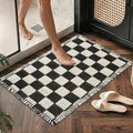MatEssenz Checkered Waffle Bath Mat 20x32, Non Slip Bathroom Rug with Rubber Backing, Super Absorbent Machine Washable Bath Mat, Soft Quick Dry Checkered Bathroom Rug with Tassels, Black White - color: Lattice Style, size: 1'8" x 2'8" (Rectangular)