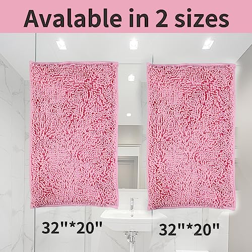 LanYunUmi Pink 2 Pieces Bathroom Rugs, Ultra Soft Non Slip Absorbent Chenille Toilet Bath Mat Set Rugs for Slip-Resistant Shag Extra and Rug Shower Room Machine-Washable Fast (Pink, 20"x32"+20"x32") - color: Pink, size: 20"x32"+20"x32"