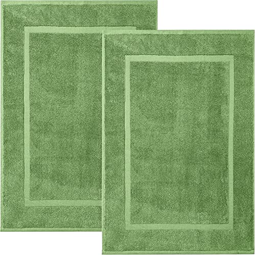 RIVERSIDE Bath Mat Set of 2 - Green Bath Mats 21x34 Inches, Not a Bathroom Rug, 100% Ring Spun Cotton, Super Soft & Highly Absorbent Bathroom Floor Mats - color: Green, size: Bath Mat (PK 2)
