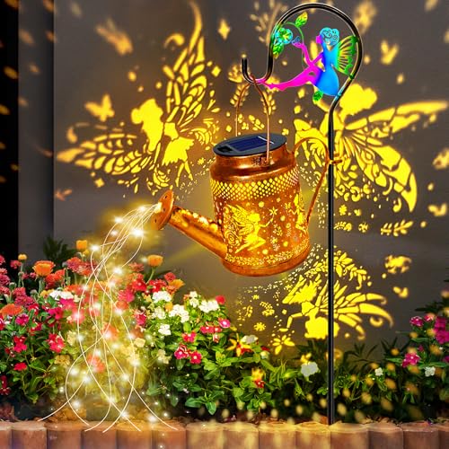 ANGMLN Fariy Solar Lights Outdoor Waterproof, Solar Watering Can Lights with Shepherd Hook, Metal Angel Hanging Lantern Garden Decor Yard Outside Patio Lawn, Gifts for Mom Grandma Women Birthday - color: Fairy