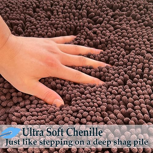Bathroom Rugs Sets 4 Piece, Extra Soft Absorbent Chenille Bath Rugs, Non Slip Rubber Backing Machine Washable Quick Dry Bath Mats for Bathroom Floor, Tub, Shower, Home Decor Accessories, Brown - color: Dark Brown