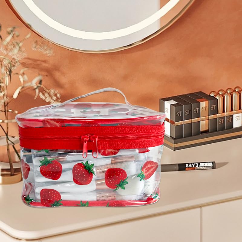 Clear Printed Fruit Cosmetic Bag and Travel Pouch with Handle-Durable PVC Material,Versatile,Zipper Design for Smooth Sliding-Ideal for Makeup,Travel Essentials (Watermelon) - color: Watermelon
