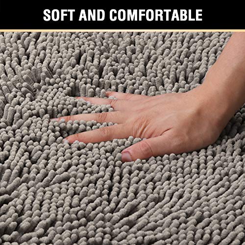 H.VERSAILTEX Original Shaggy Chenille 2 Piece Bath Rug Set, 20x20 Square U-Shape Contoured Toilet Mat & 32x20 Carpet Rug, Machine Wash/Dry Mats, Soft, Plush Rugs for Tub Shower (Dark Grey) - color: Dark Grey, size: 20" x 32" Plus 20" x 20"