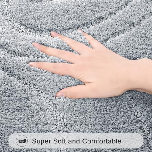 HEBE Bathroom Rugs Sets 5 Piece, Soft Absorbent Microfiber Bath Mat for Bathroom, Non Slip Washable Bath Rug Set with Toilet Cover, Bath Runner and U-Shaped Contour Toilet Rug, Light Grey - color: Light Grey, size: 18"x26"+20"x32"+20"x48"+U20"x24"+Cover19
