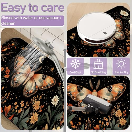 Moth Bath Mat, Water Absorbent Quick Dry Thin Bathroom Floor Mat, Rug for Bathroom Kitchen 17"x30" - color: Moth