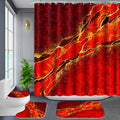 Poedist 4 Pcs Gold Edge Marble Bathroom Shower Curtain Set, Bathroom Sets with Shower Curtain and Rugs(Bath Mat,U Shape and Toilet Lid Cover Mat) and 12 Hooks-Red - color: Red Yellow