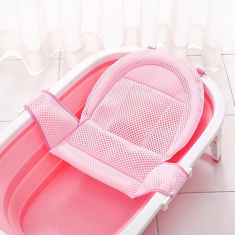 Adjustable Baby Bath Support Mesh Sling Non-Slip Infant Bathtub Shower Net Breathable Newborn Bath Cushion Pad Quick Drying Bathing Sling for Toddler Aged 0-3 (No Bathtub) - color: pink