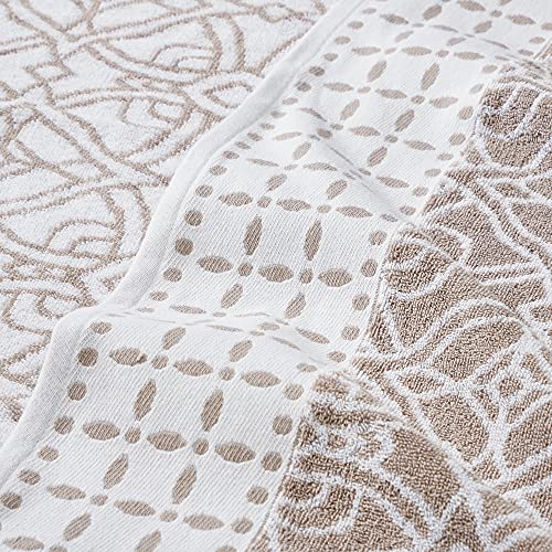 Modern Threads Monroe 6-Piece 100% Cotton Towel Set – Reversible Yarn Dyed Jacquard & Solid – Includes 2 Bath Towels, 2 Hand Towels, 2 Washcloths – Absorbent, Quick Dry, Soft & Durable – Light Brown - color: Fawn, style: Modern