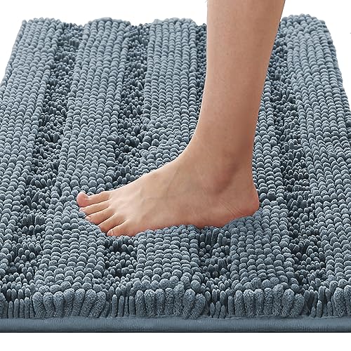 H.VERSAILTEX Bath Mats for Bathroom Non Slip Luxury Chenille Striped Bath Rug Absorbent Non Skid Fluffy Soft Shaggy Rugs Washable Plush Carpet Mats for Bath Room, Tub - color: Stone Blue, size: 20" x 32"